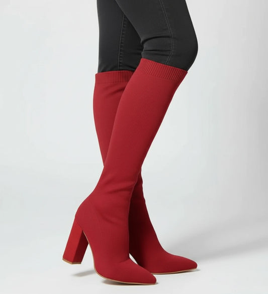Women's Knit Knee High Heel Boots image