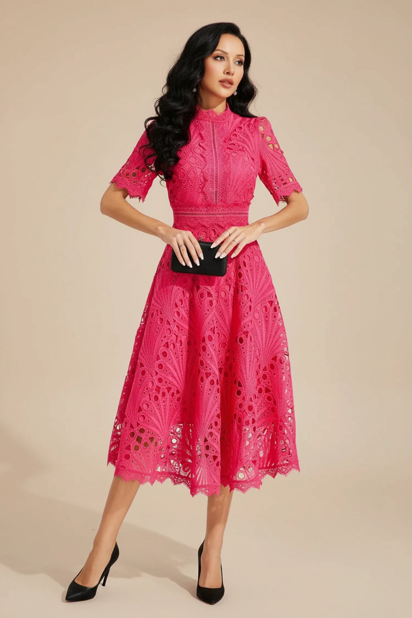 Women's Lace A-Line Midi Dress