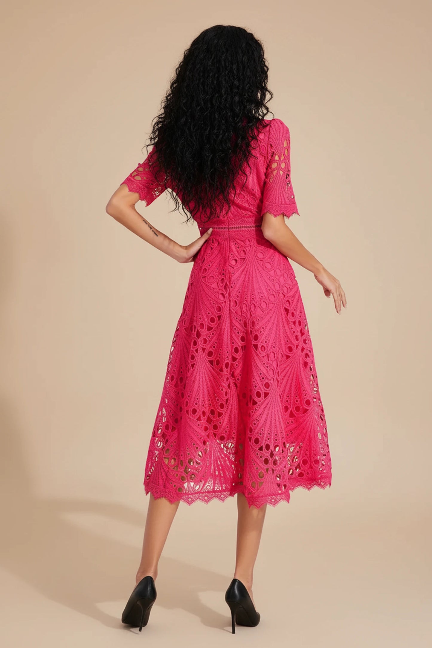 Women's Lace A-Line Midi Dress