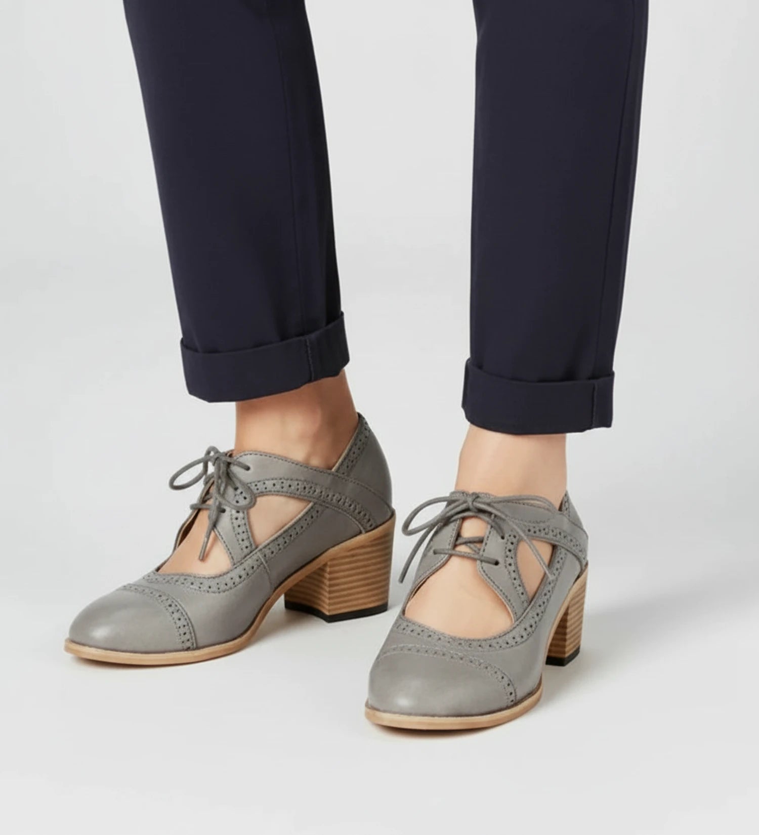 Women's Lace-Up Block Heel Oxford Pumps image