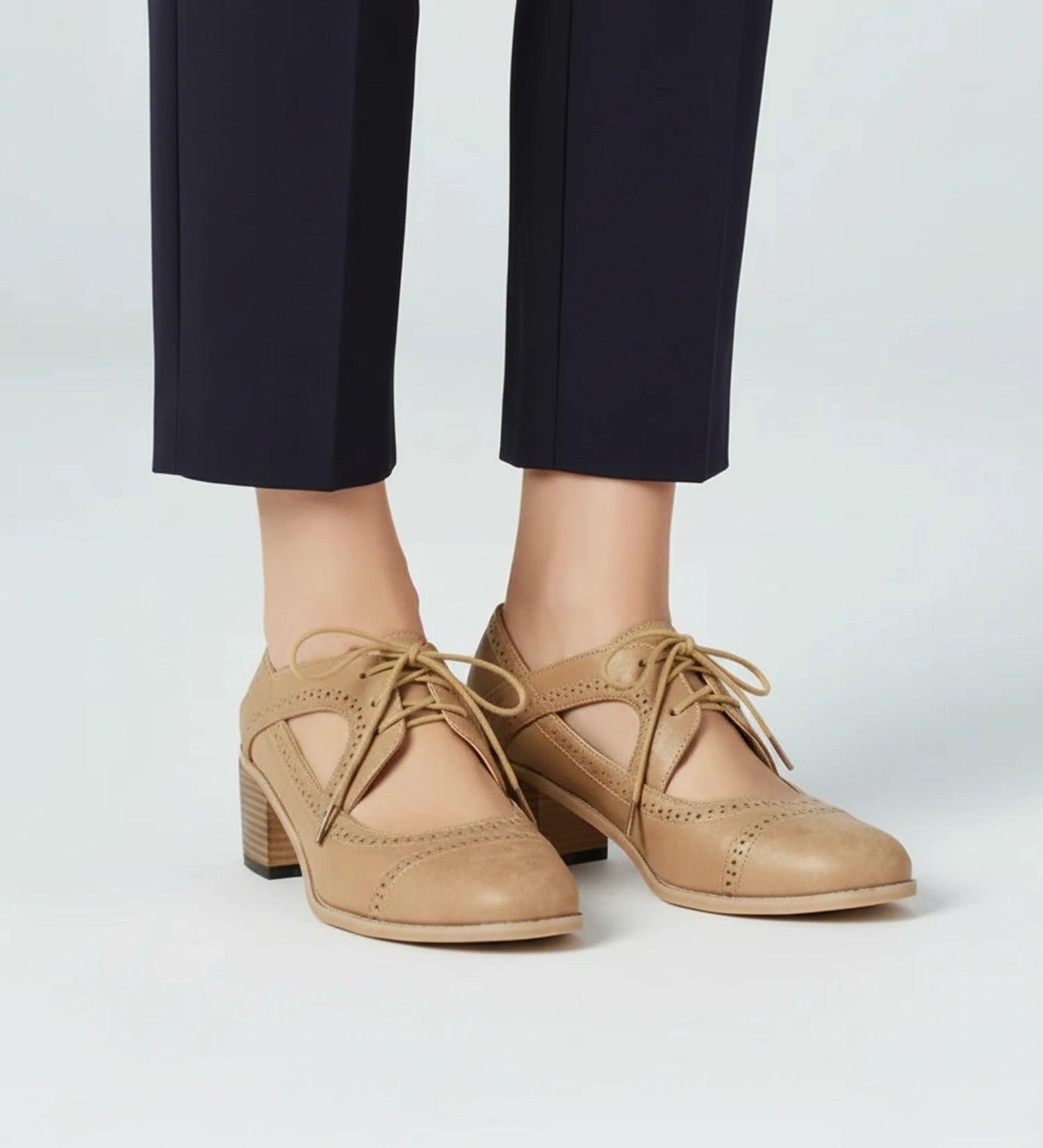 Women's Lace-Up Block Heel Oxford Pumps image
