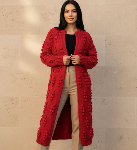 Women's Longline Textured Popcorn Cardigan