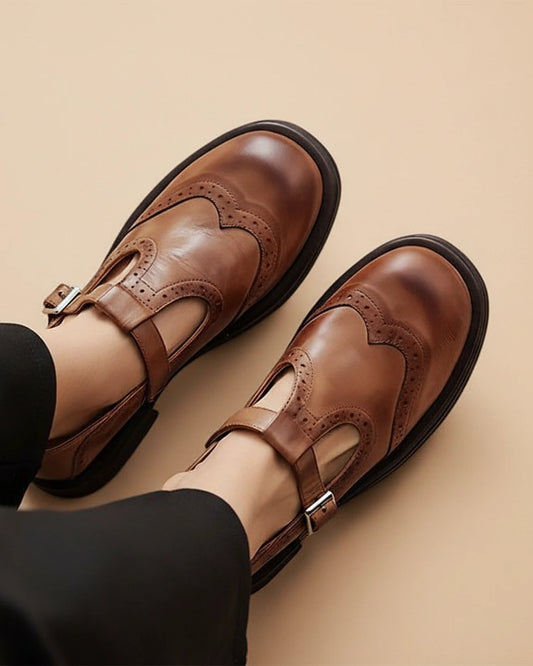 Women's Mary Jane Leather T-Strap Shoes