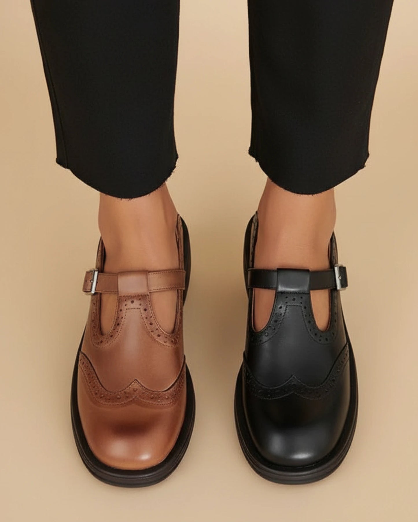 Women's Mary Jane Leather T-Strap Shoes