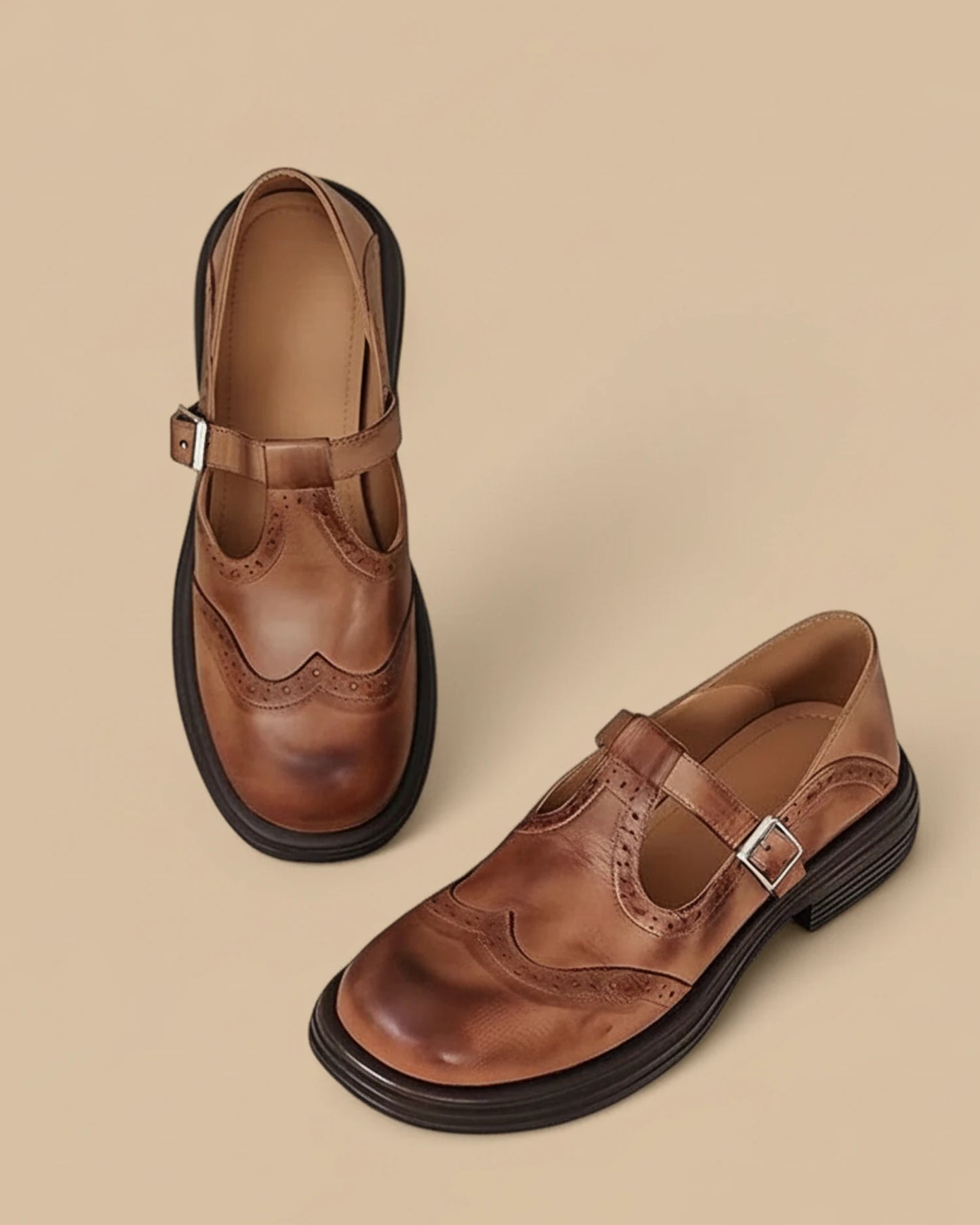 Women's Mary Jane Leather T-Strap Shoes