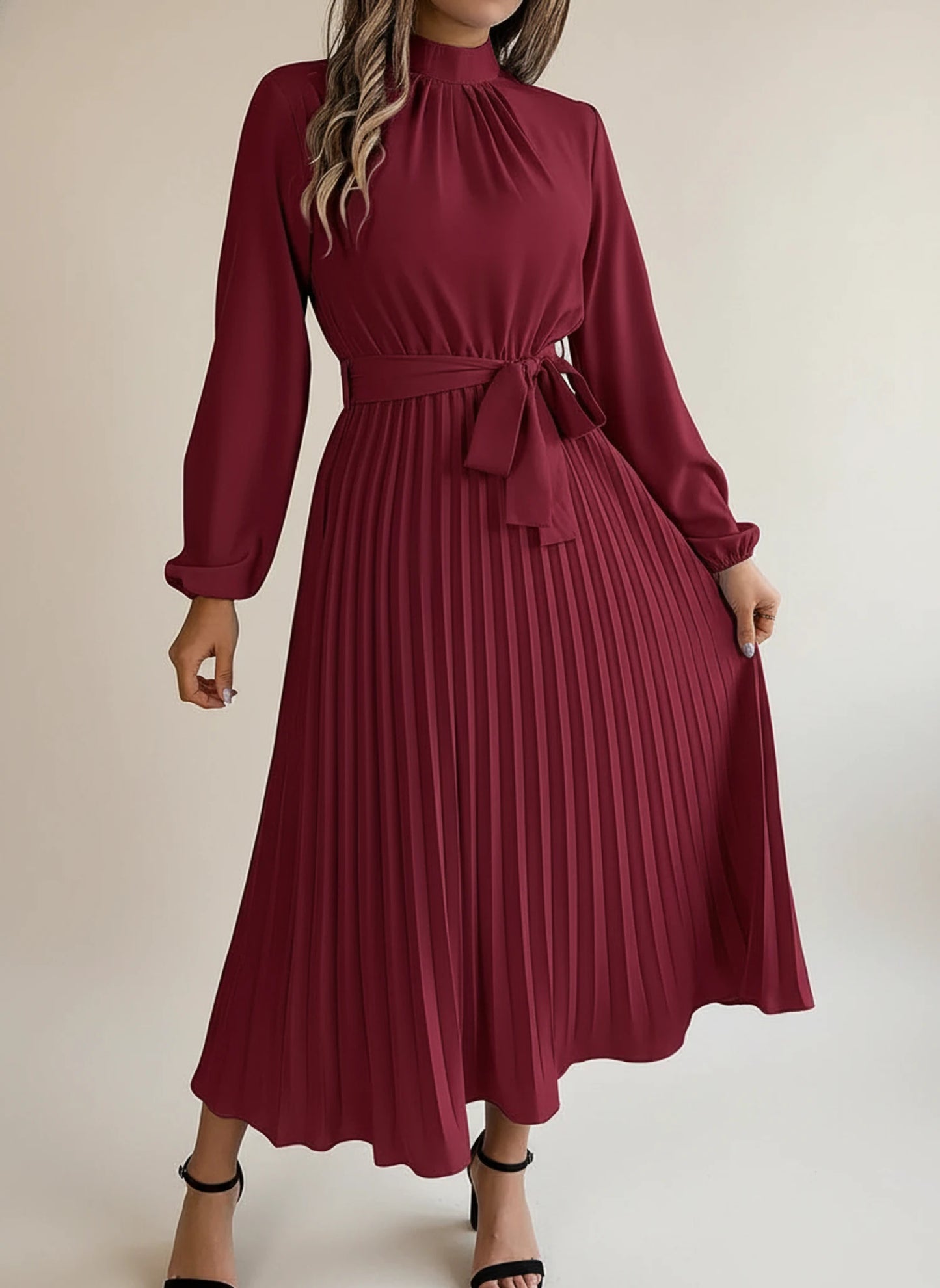 Women's Pleated A-Line Midi Dress