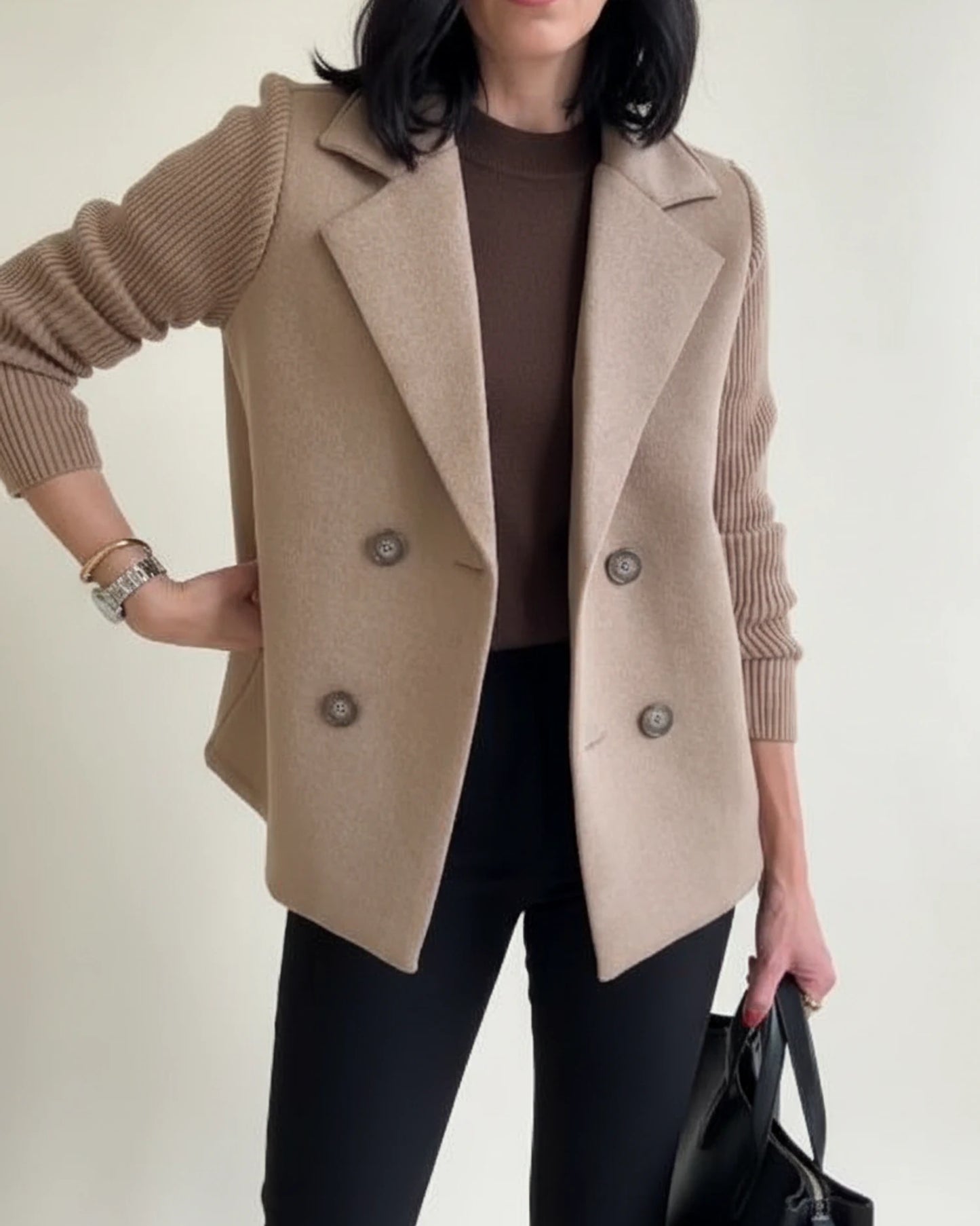 Women's Double Breasted Knit Sleeve Blazer Jacket