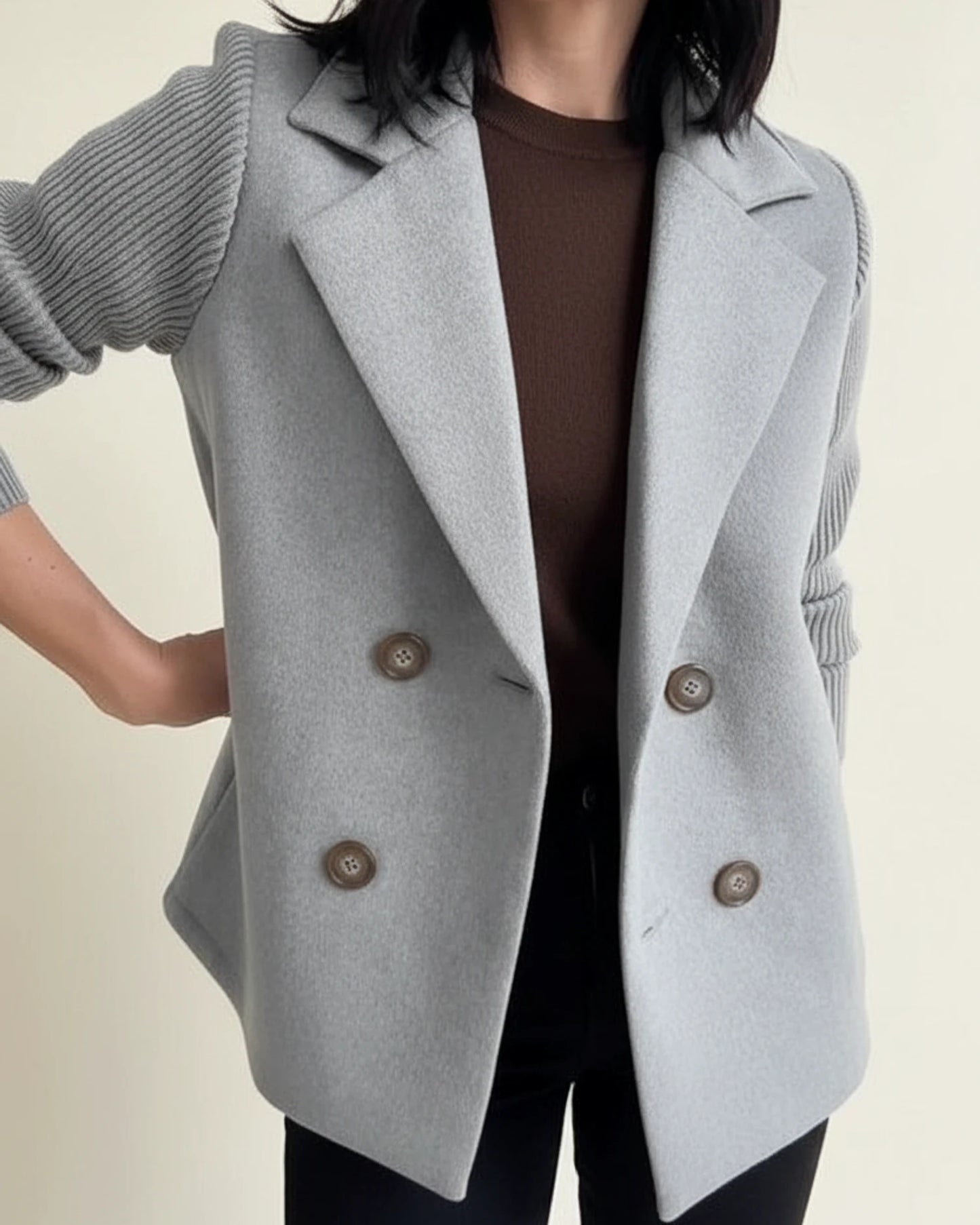 Women's Double Breasted Knit Sleeve Blazer Jacket