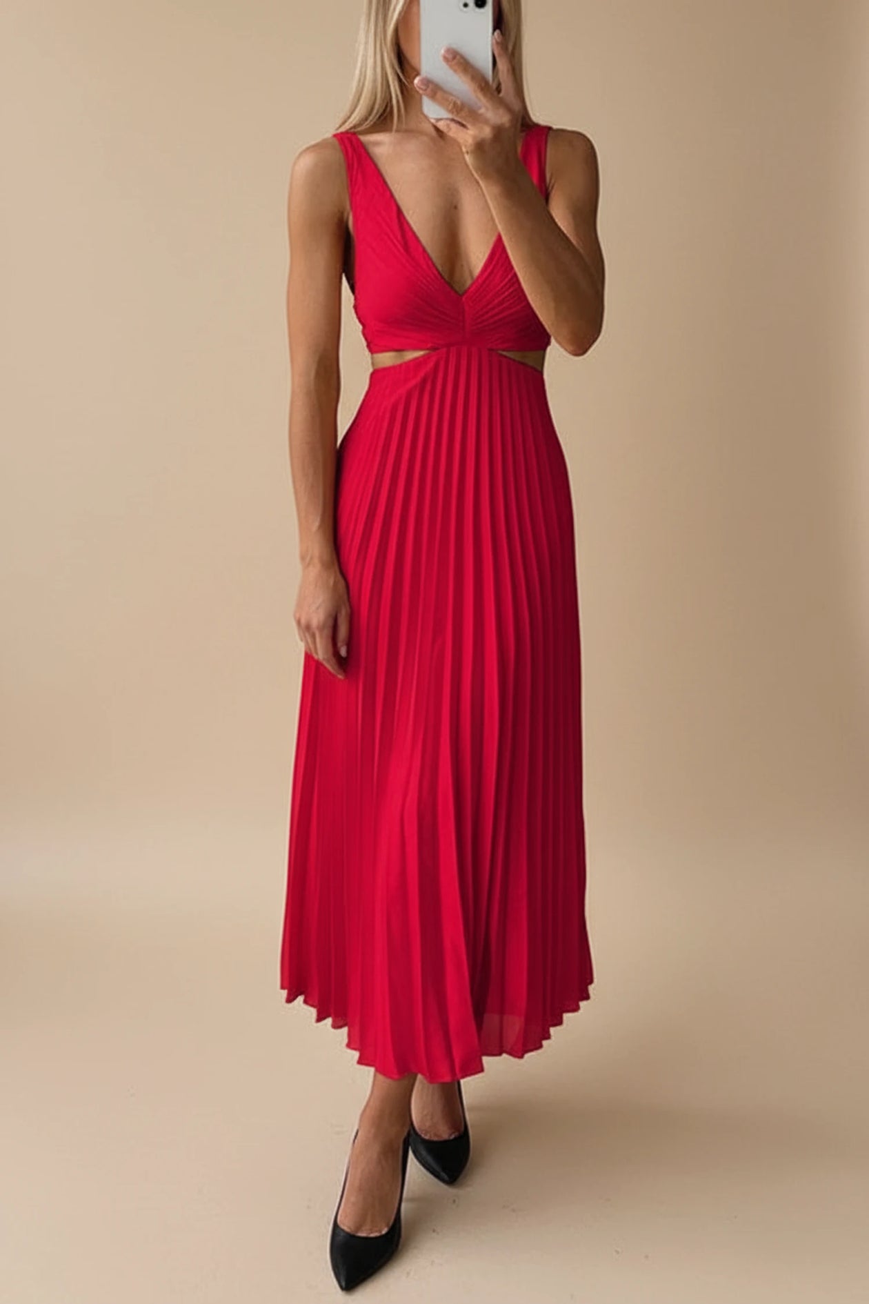 Elegant Pleated A Line Midi Dress - Yellow / L - Fashion Trends