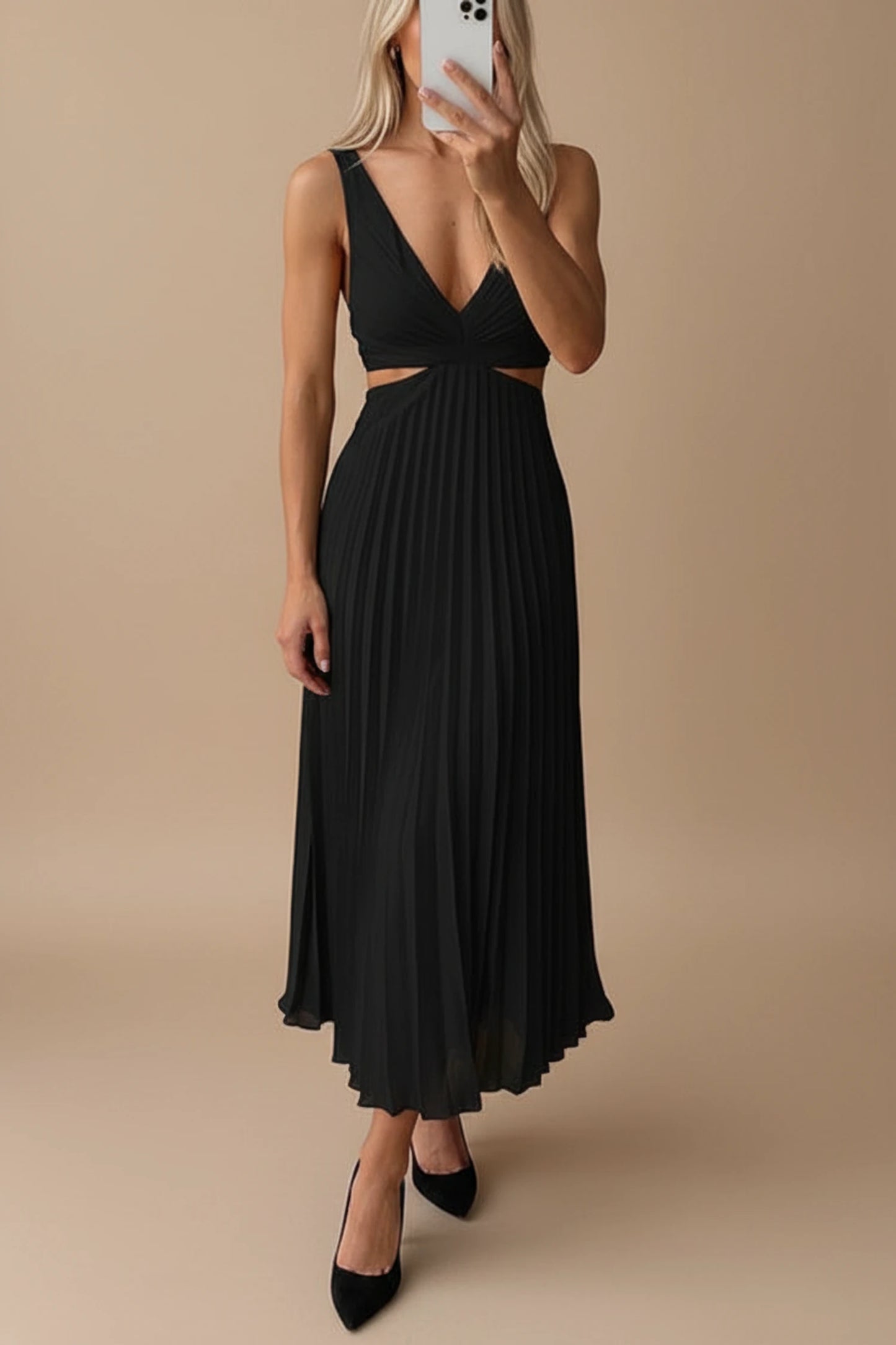 Women's Pleated A-Line Midi Dress