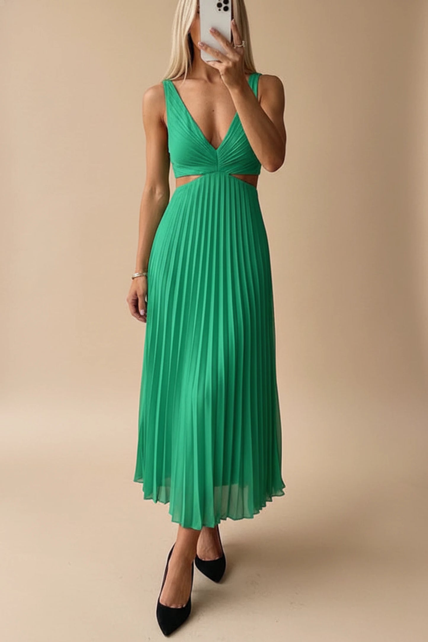 Women's Pleated A-Line Midi Dress