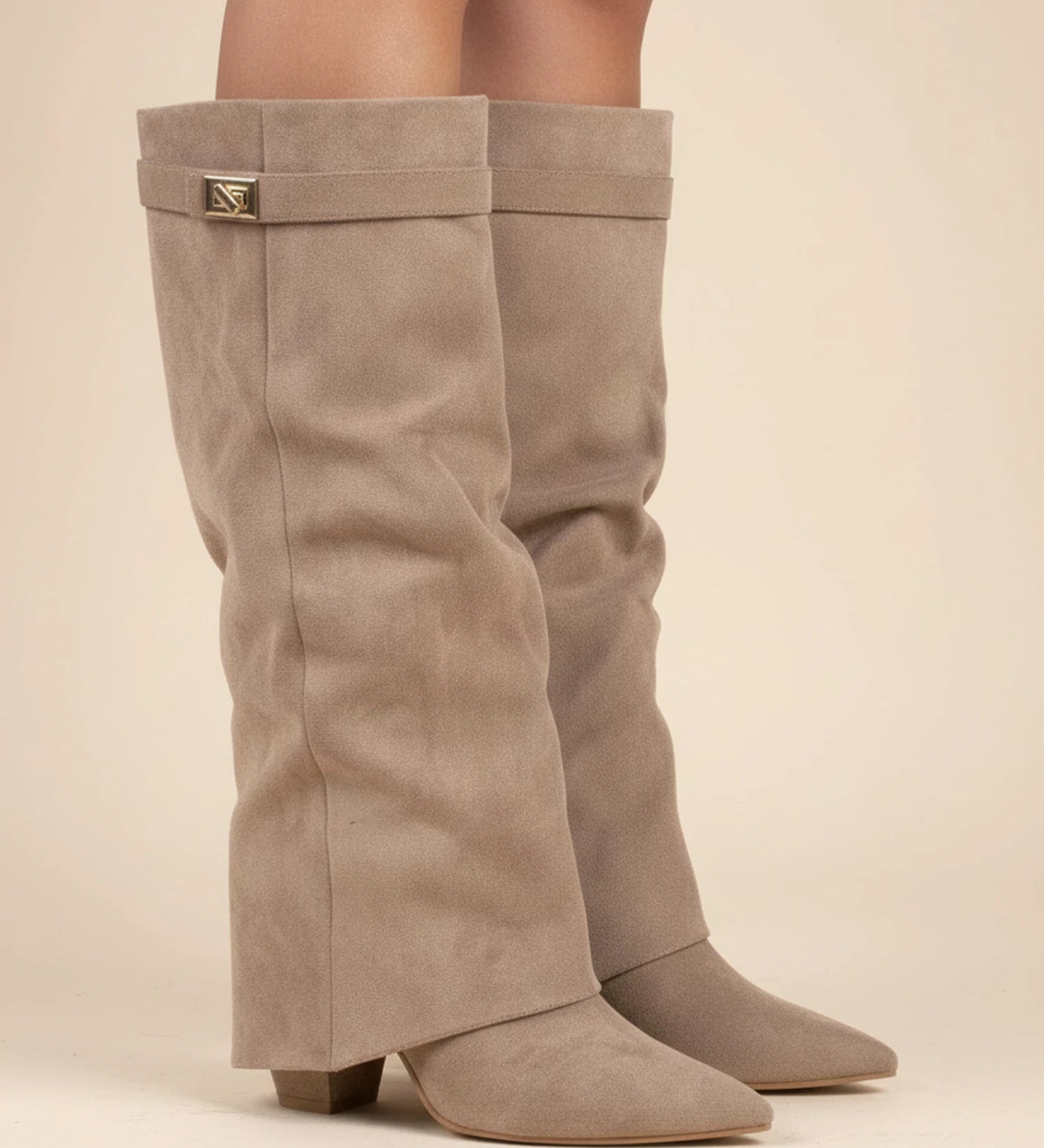 Women's Knee-High Slouch Pull-On Boots - Beige / 6