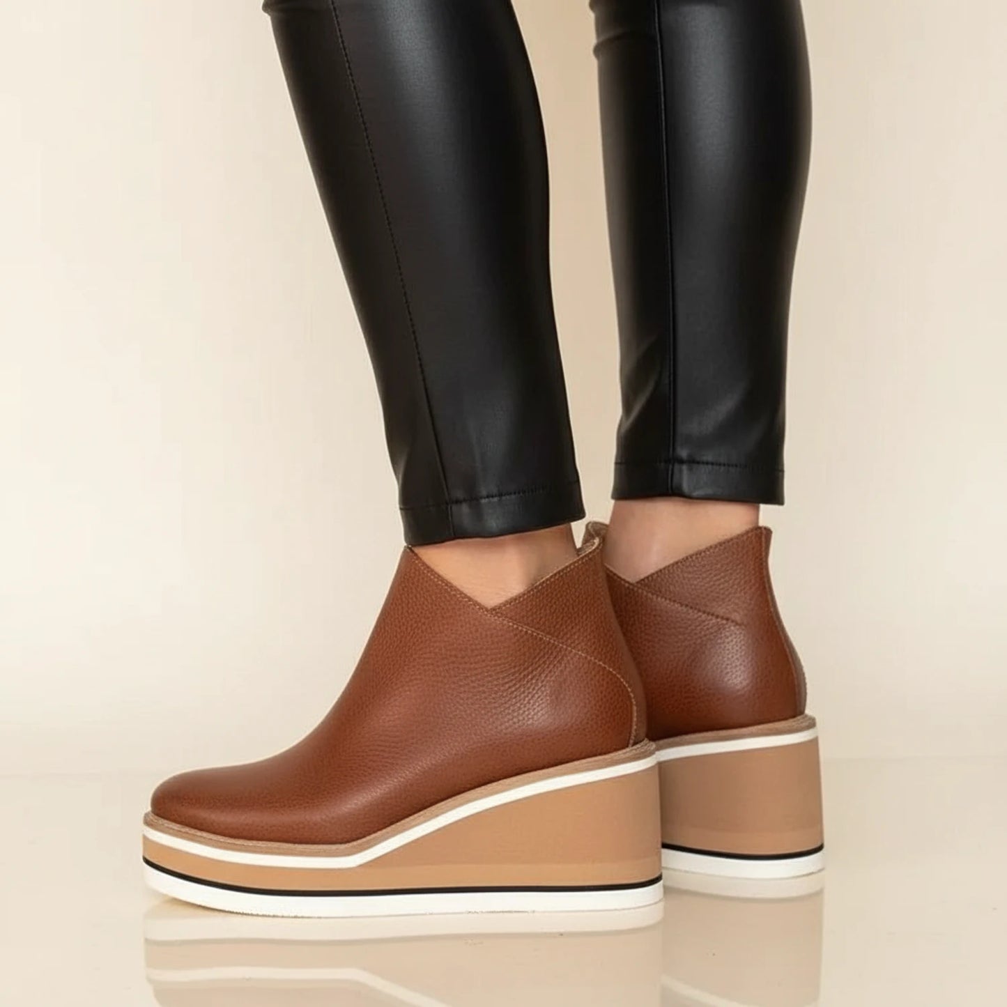 Women's Leather Wedge Boots