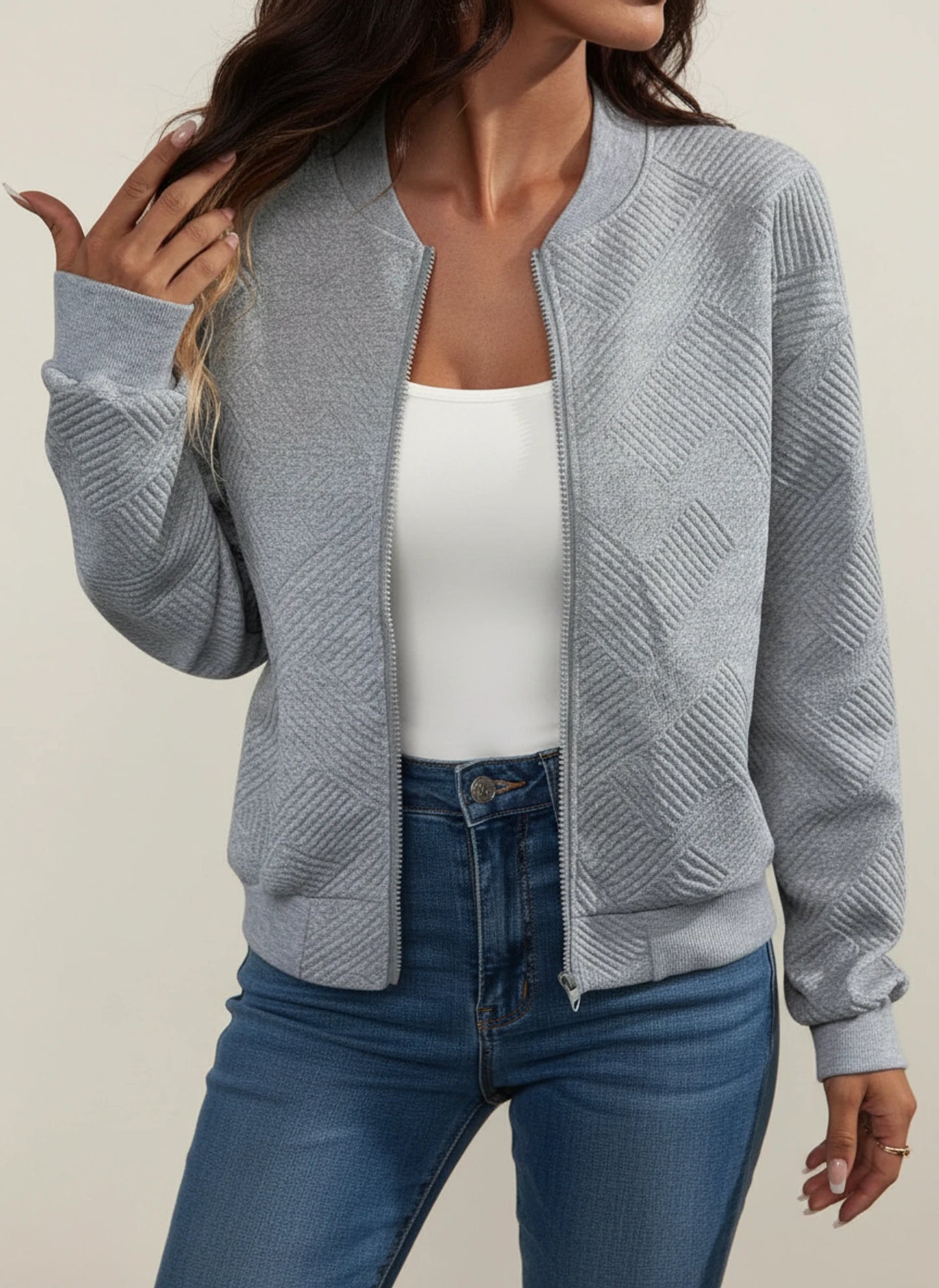 Women's Zip-Up Ribbed Bomber Jacket