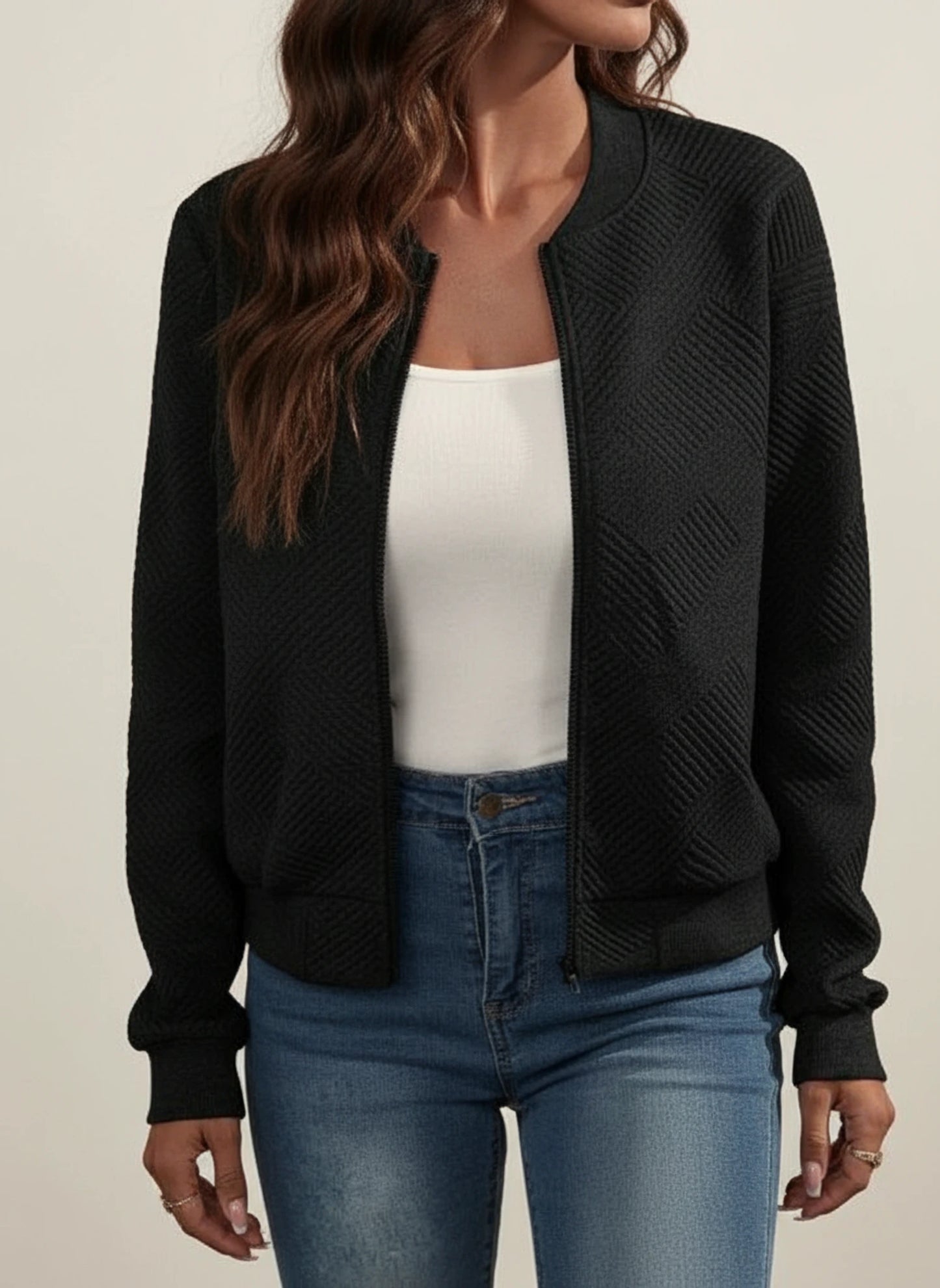 Women's Zip-Up Ribbed Bomber Jacket