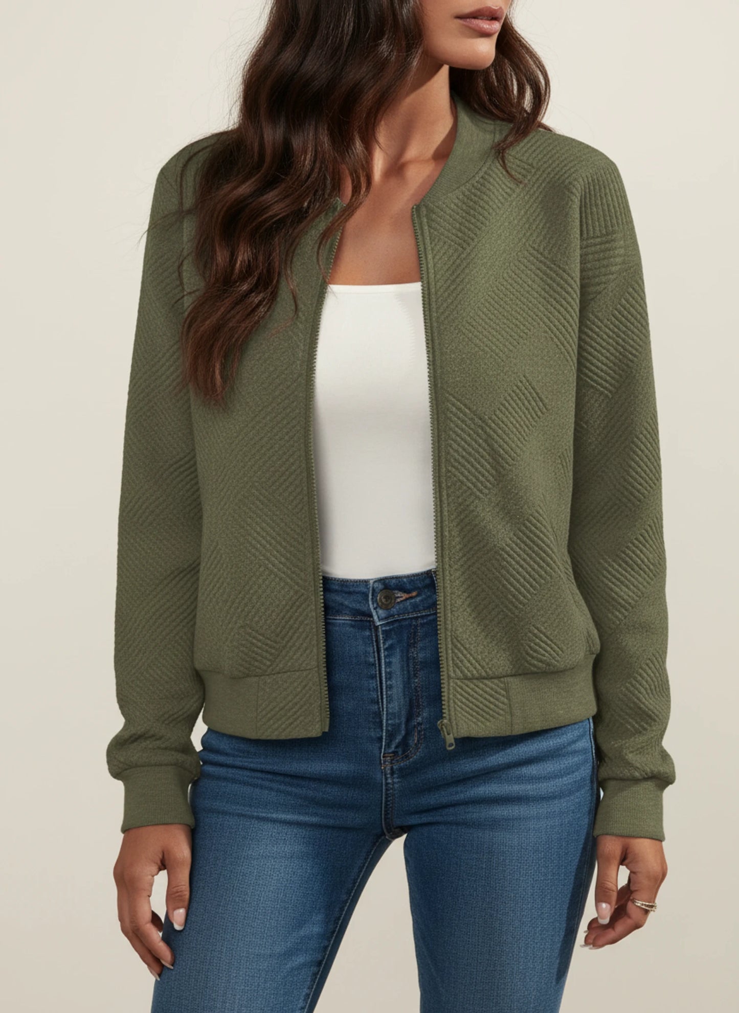 Women's Zip-Up Ribbed Bomber Jacket