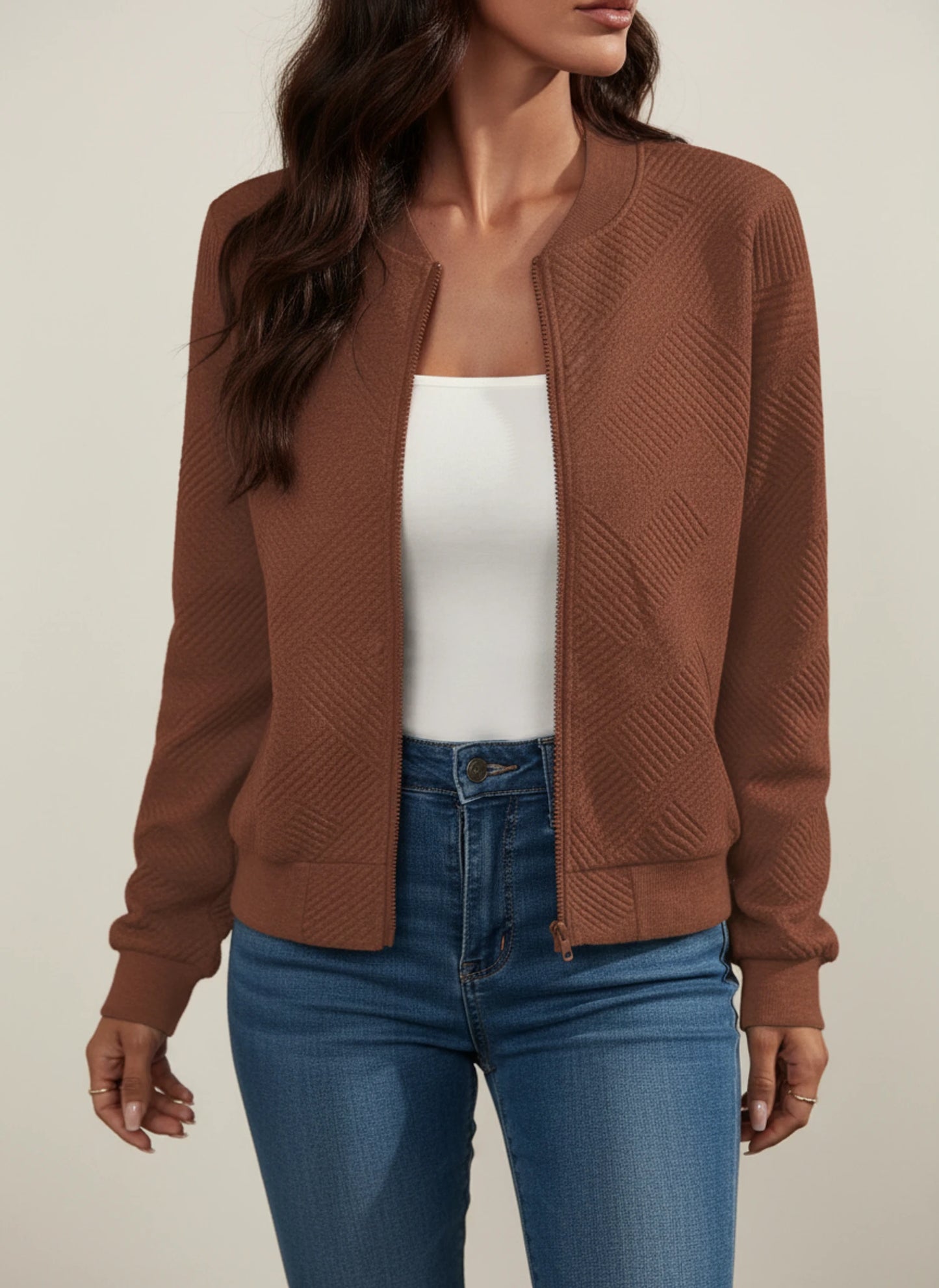 Women's Zip-Up Ribbed Bomber Jacket
