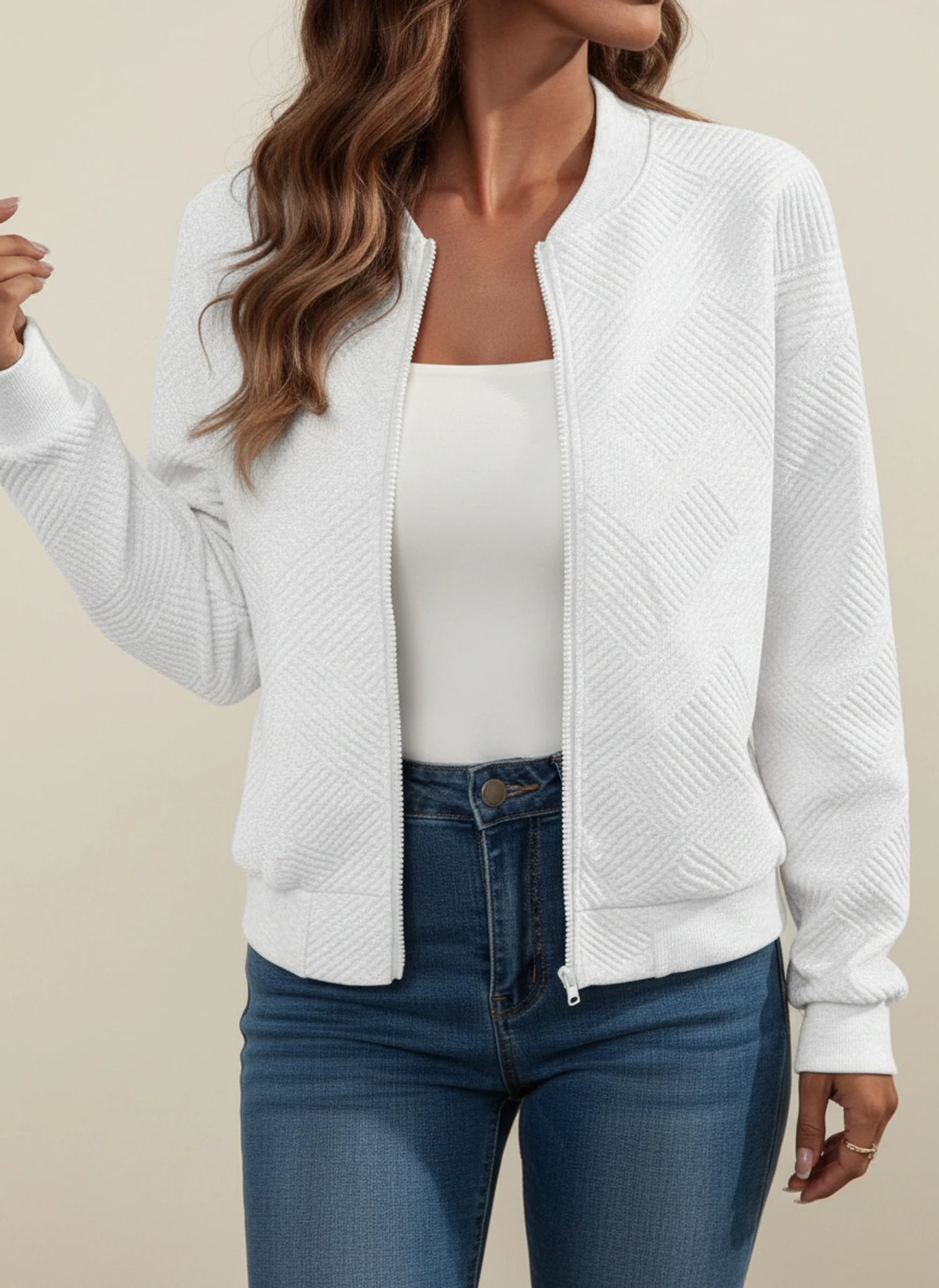 Women's Zip-Up Ribbed Bomber Jacket