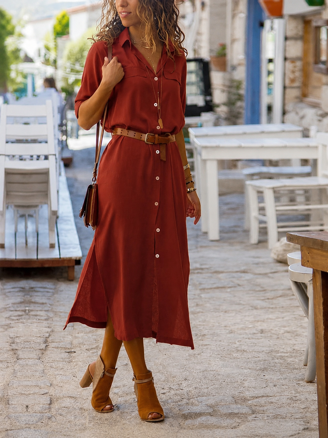 Women's Button Down Shirt Midi Dress - Image 1