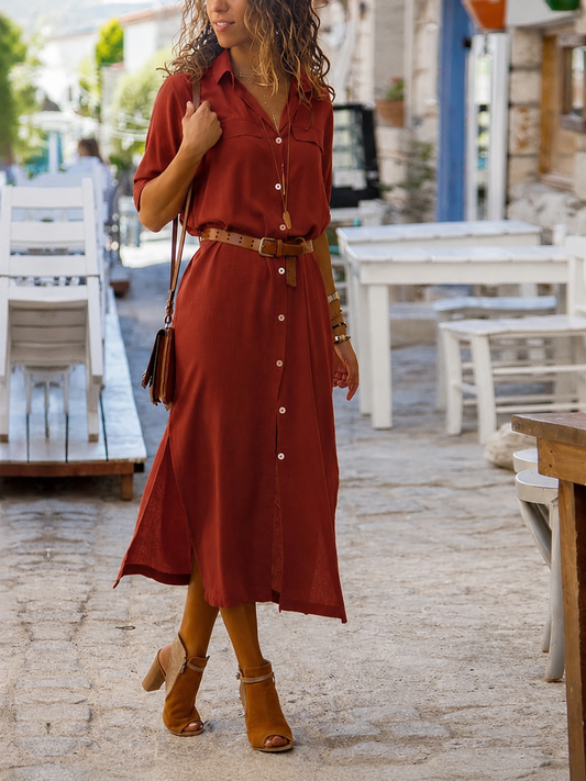 Women's Button Down Shirt Midi Dress - Image 1