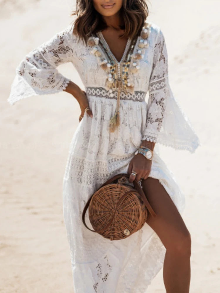 Women's Lace A-Line Maxi Dress - Image 2