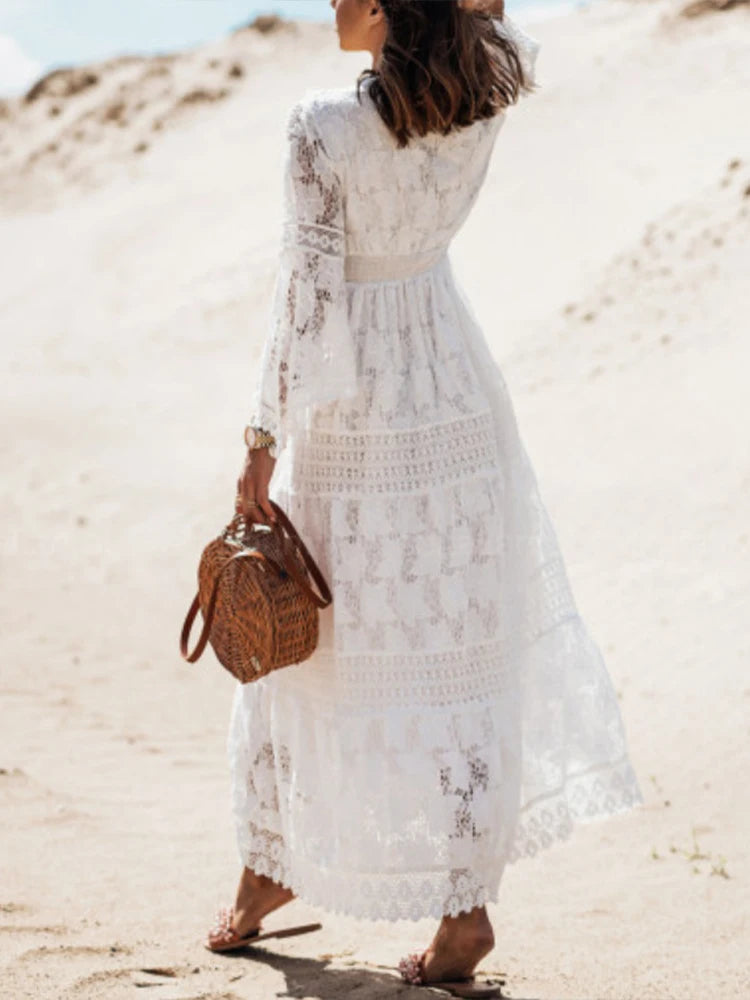 Women's Lace A-Line Maxi Dress - Image 3