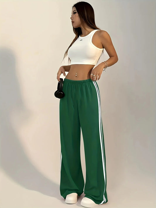 Women's Wide Leg Striped Track Pants - Image 1