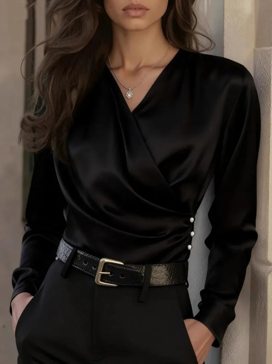 Women's Wrap Long Sleeve Blouse - Image 2