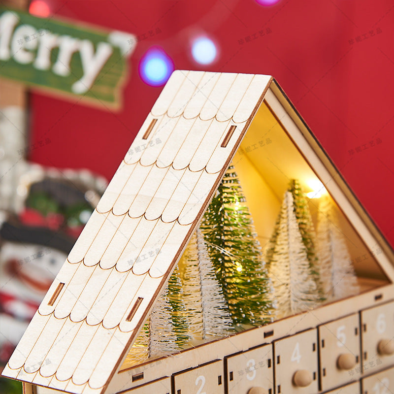 Wooden Christmas Advent Calendar with LED Lights