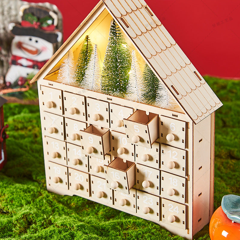 Wooden Christmas Advent Calendar with LED Lights