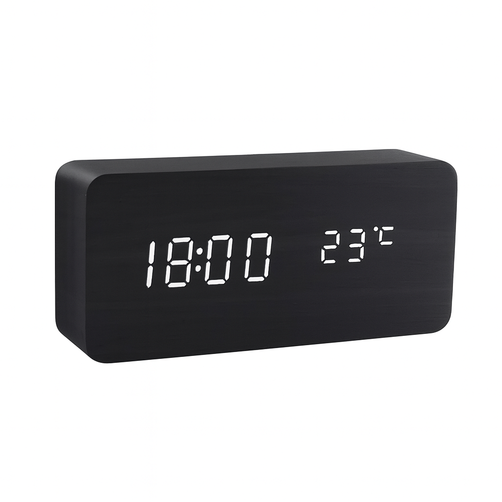 Wooden Design Alarm Clock with LED Display
