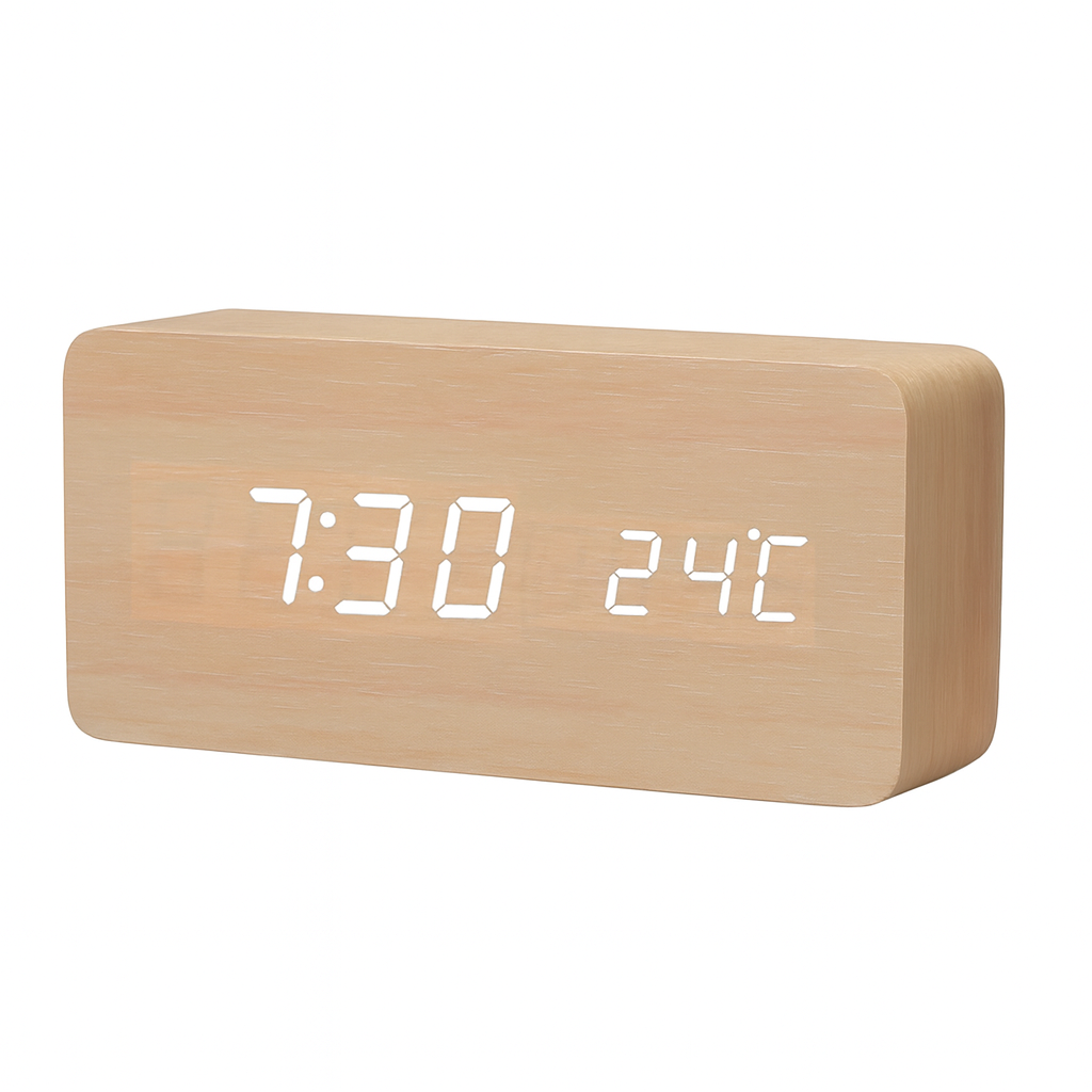 Wooden Design Alarm Clock with LED Display