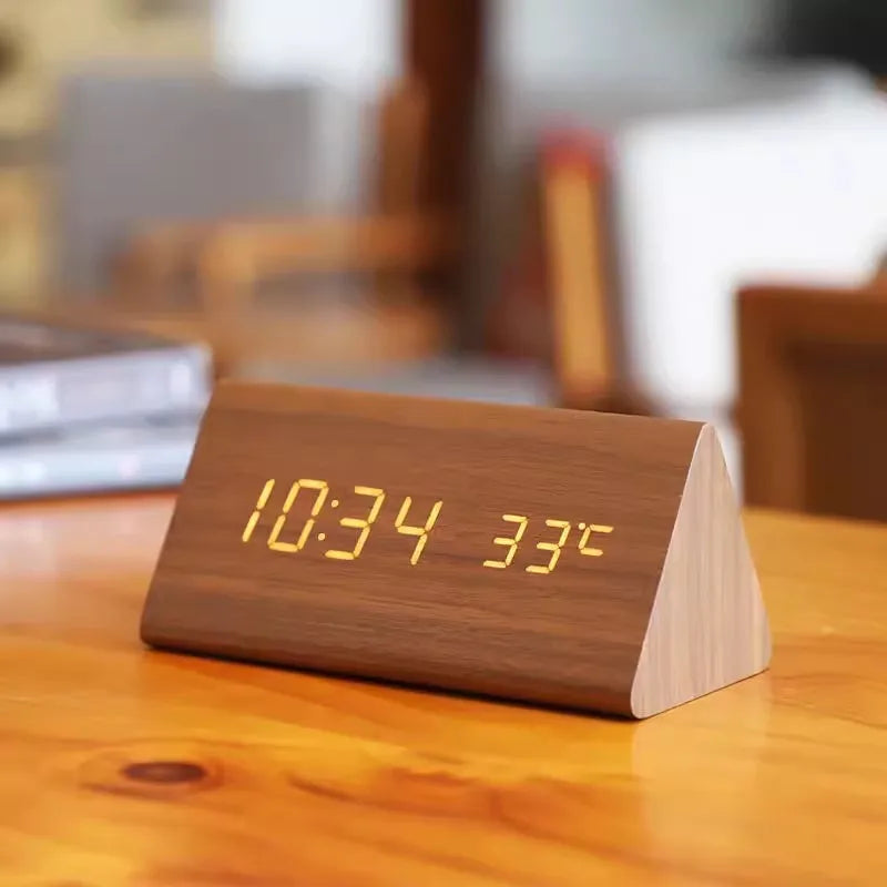 Wooden Design Alarm Clock with LED Display