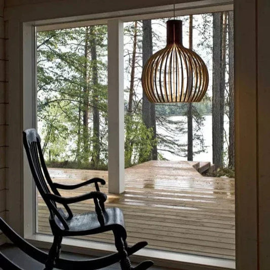 Wooden Pendant Lamp - Vintage Style | Adjustable Height | LED