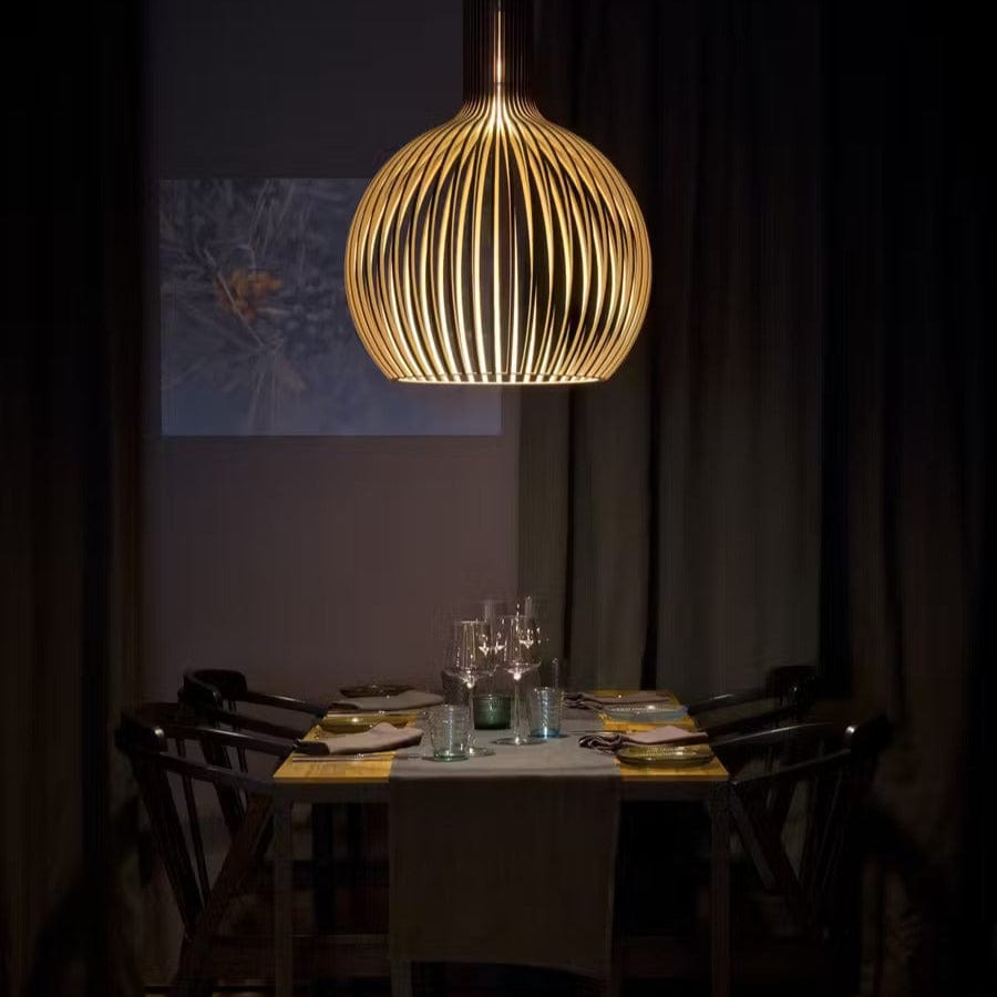 Wooden Pendant Lamp - Vintage Style | Adjustable Height | LED