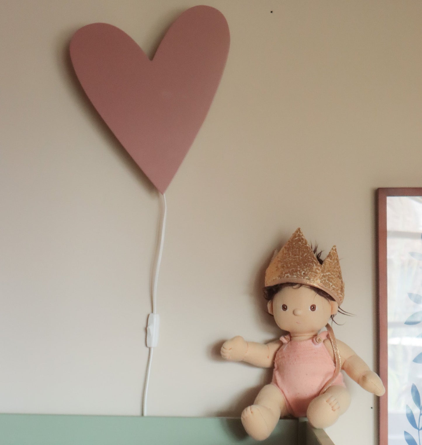 Wooden Wall Lamp for Children's Room | Heart-Shaped - Terra Pink