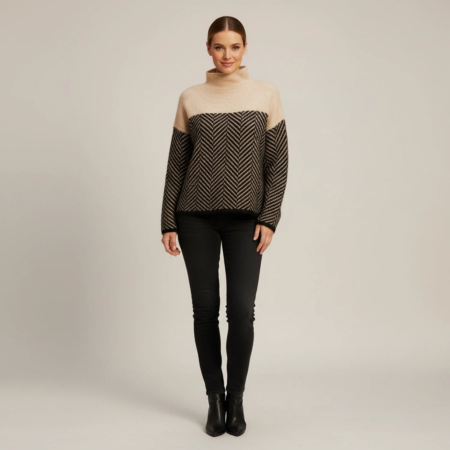 Women's Turtleneck Color Block Sweater